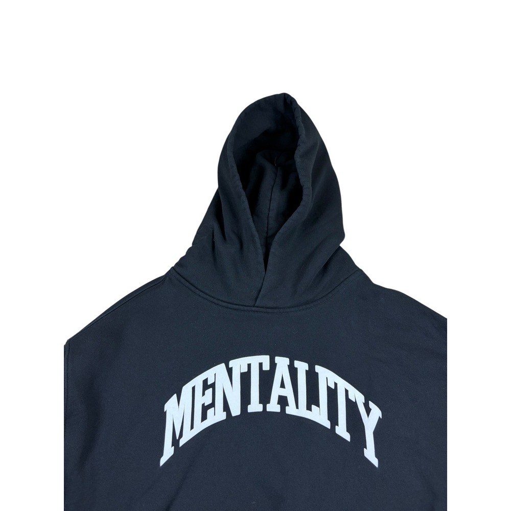 Mentality Mens Graphic Hoodie Black Arched Logo Fleece Sweatshirt Size L